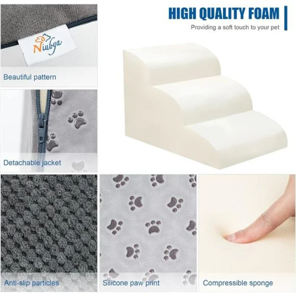 Dog Stairs for Small Dogs - High Density Foam Dog Ramp, Extra Wide Pet Steps